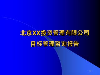 北京 XX 投资管理有限公司 目标管理咨询报告