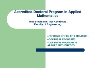REFORMS OF HIGHER EDUCATION DOCTORAL PROGRAMS DOCTORAL PROGRAM IN APPLIED MATHEMATICS