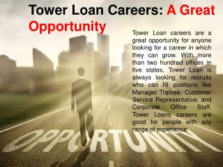 Tower Loan Careers: A Great Opportunity