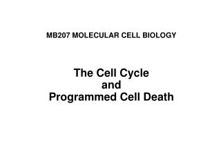 MB207 MOLECULAR CELL BIOLOGY The Cell Cycle and Programmed Cell Death