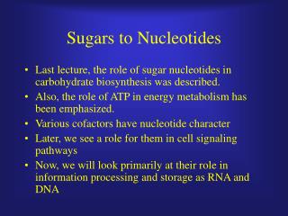 Sugars to Nucleotides