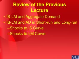 Review of the Previous Lecture