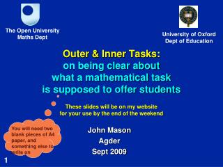 Outer &amp; Inner Tasks: on being clear about what a mathematical task is supposed to offer students