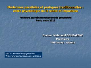Docteur Mahmoud BOUDARENE Psychiatre Tizi Ouzou - Algérie