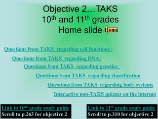 Objective 2…TAKS 10 th and 11 th grades Home slide