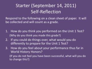 Starter (September 14, 2011) Self-Reflection