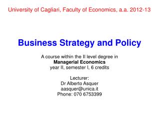 University of Cagliari, Faculty of Economics, a.a. 2012-13