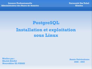 PostgreSQL Installation et exploitation sous Linux