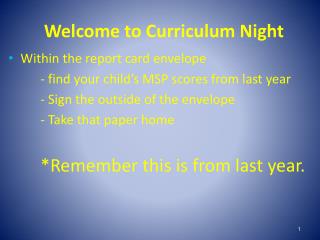 Welcome to Curriculum Night