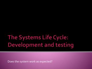 The Systems Life Cycle: Development and testing
