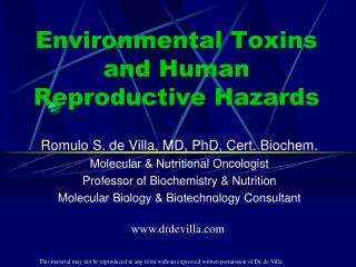 Environmental Toxins and Human Reproductive Hazards