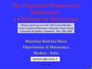 The Theoretical Dimension of Mathematics: a Challenge for Didacticians