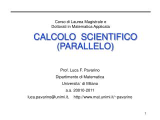 CALCOLO SCIENTIFICO (PARALLELO)