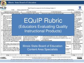 EQuIP Rubric (Educators Evaluating Quality Instructional Products)