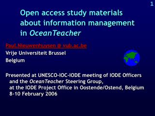 Open access study materials about information management in OceanTeacher