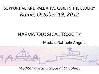 SUPPORTIVE AND PALLIATIVE CARE IN THE ELDERLY Rome, October 19, 2012