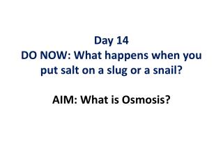 Day 14 DO NOW: What happens when you put salt on a slug or a snail? AIM: What is Osmosis?