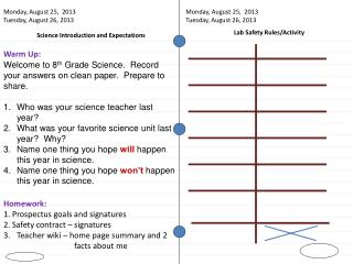 Science Introduction and Expectations