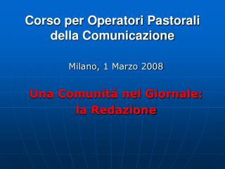 Corso per Operatori Pastorali della Comunicazione