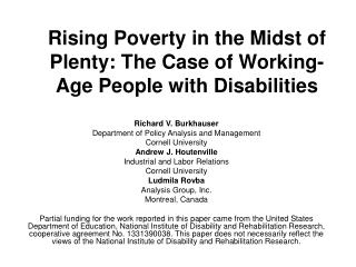Rising Poverty in the Midst of Plenty: The Case of Working-Age People with Disabilities