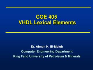 COE 405 VHDL Lexical Elements