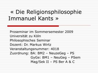 « Die Religionsphilosophie Immanuel Kants »