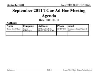 September 2011 TGac Ad Hoc Meeting Agenda