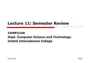 Lecture 1 1: Semester Review