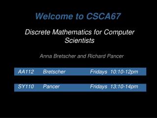 Welcome to CSCA67