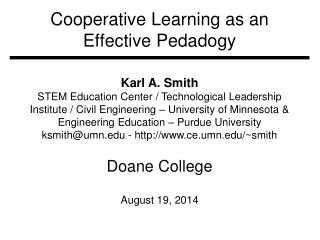 Cooperative Learning as an Effective Pedadogy