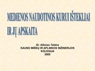 Dr. Albinas Tebėra KAUNO MIŠKŲ IR APLINKOS INŽINERIJOS KOLEGIJA 2005