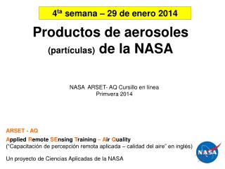Productos de aerosoles (partículas) de la NASA