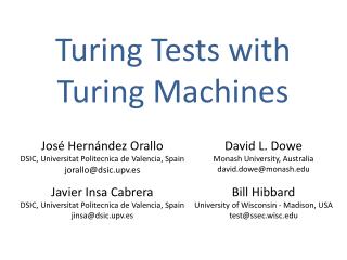 Turing Tests with Turing Machines