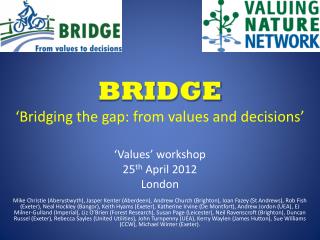 BRIDGE ‘Bridging the gap: from values and decisions’
