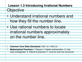 Lesson 1.3 Introducing Irrational Numbers