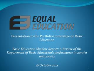 Presentation to the Portfolio Committee on Basic Education