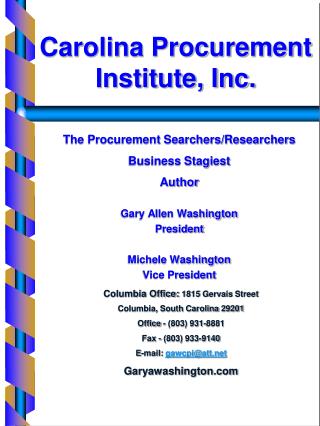 The Procurement Searchers/Researchers Business Stagiest Author Gary Allen Washington President