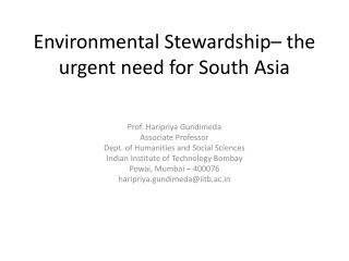Environmental Stewardship– the urgent need for South Asia