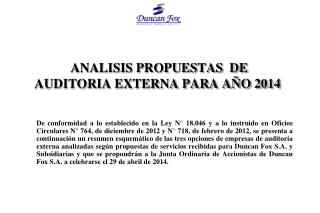 ANALISIS PROPUESTAS DE AUDITORIA EXTERNA PARA AÑO 2014