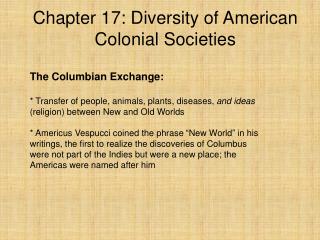 Chapter 17: Diversity of American Colonial Societies