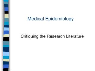 Medical Epidemiology