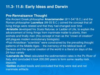 11.3- 11.6: Early Ideas and Darwin Pre-Rennaisance Thought