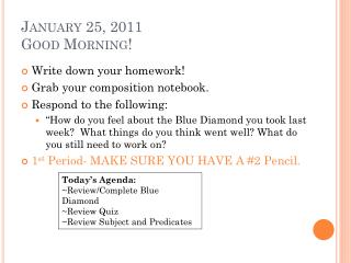 January 25, 2011 Good Morning!