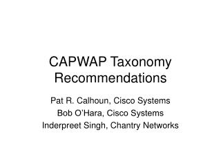 CAPWAP Taxonomy Recommendations