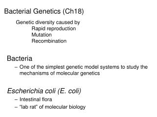 Bacterial Genetics (Ch18)