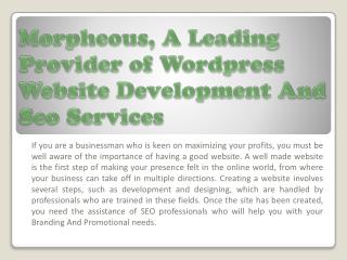 Morpheous, A Leading Provider of Wordpress Website Developme