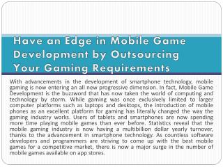 Have an Edge in Mobile Game Development by Outsourcing Your