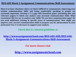 BUS 600 Week 3 Assignment Communications Skill Assessment