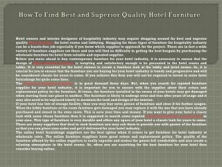 How To Find Best and Superior Quality Hotel Furniture