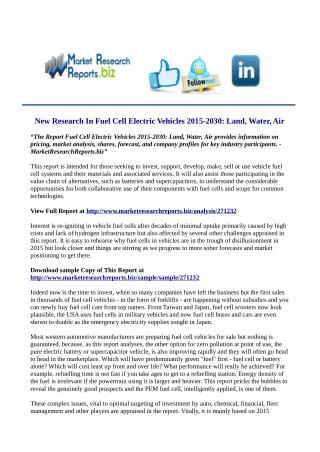 New Research In Fuel Cell Electric Vehicles 2015-2030: Land,